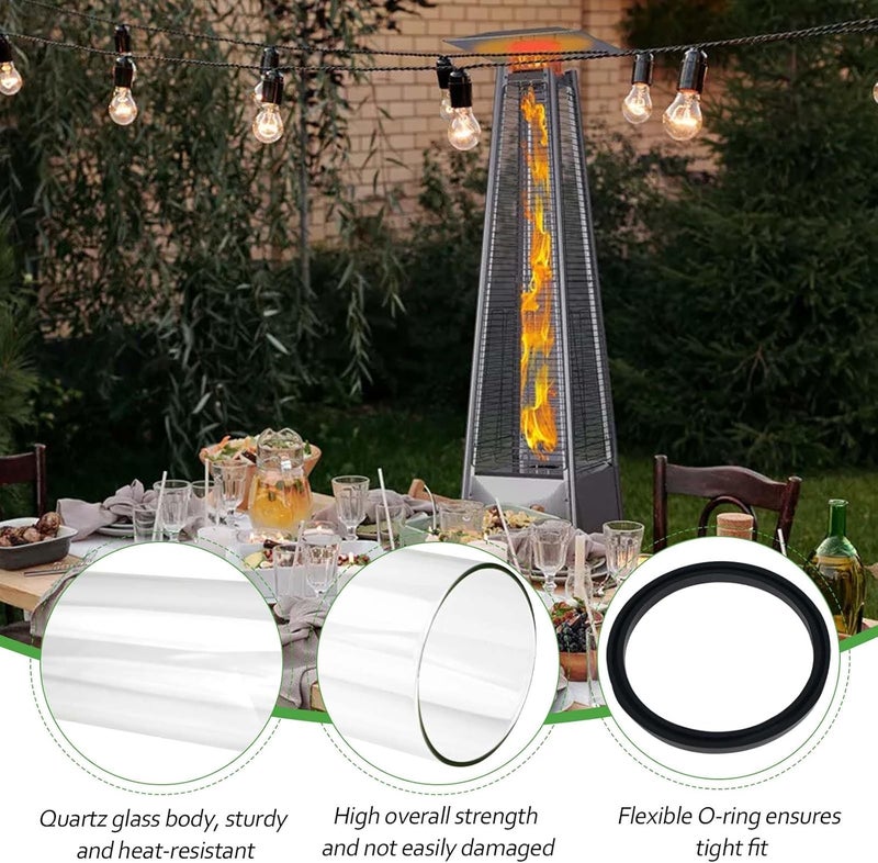 REEPLAR Patio Heater Glass Tube Replacement,49.5" Tall 4" Diameter with Silicone Connecting Ring Compatible with Four-Sided Pyramid Flame Outdoor Heater, Glass Tube Patio Heater for Hiland, Fire Sense - Image 3